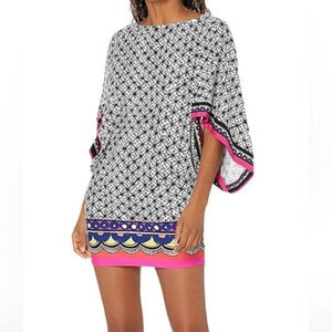 Trina Turk Black and White Geometric Swim Coverup with Pink Accents